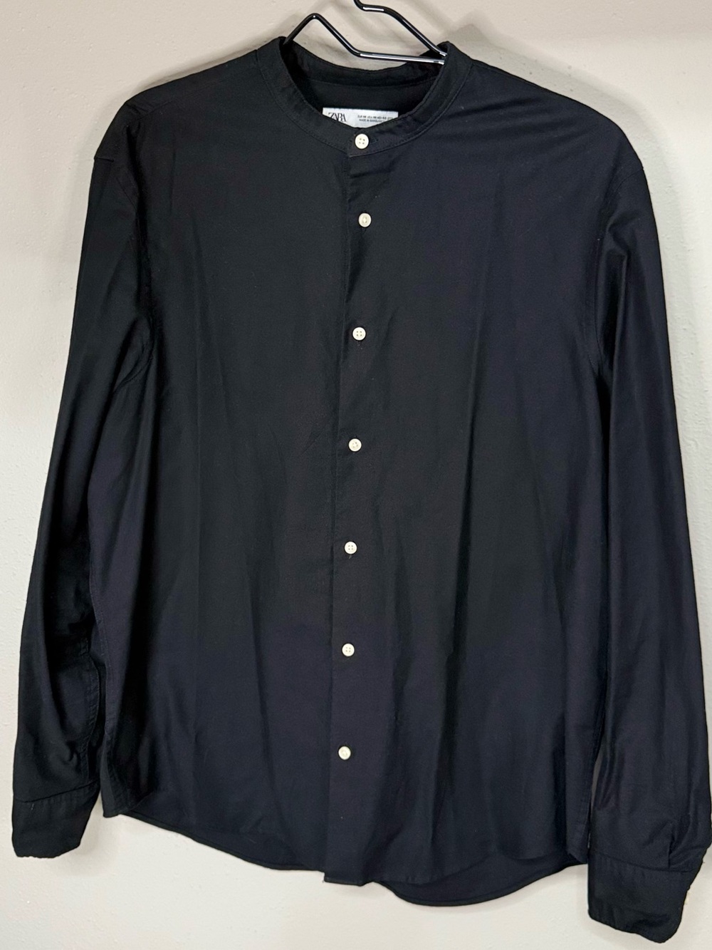Zara Black Long-Sleeve Band Collar Shirt